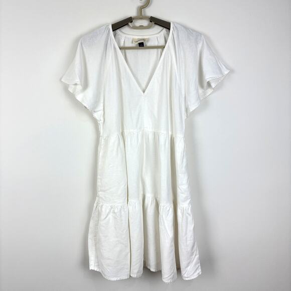 Universal Thread XS White Linen Blend Tiered Dress pockets minimalist feminine - Picture 1 of 7